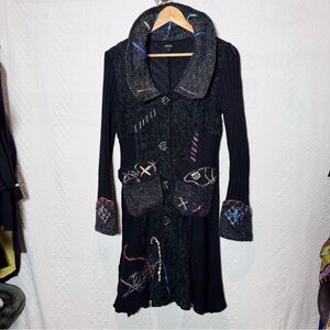 FANTAZIA Bohemian Wool Blend Embroidered Sweater Coat size Medium